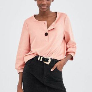 NWOT Zara Buttoned Faux Suede Top, Pink, S